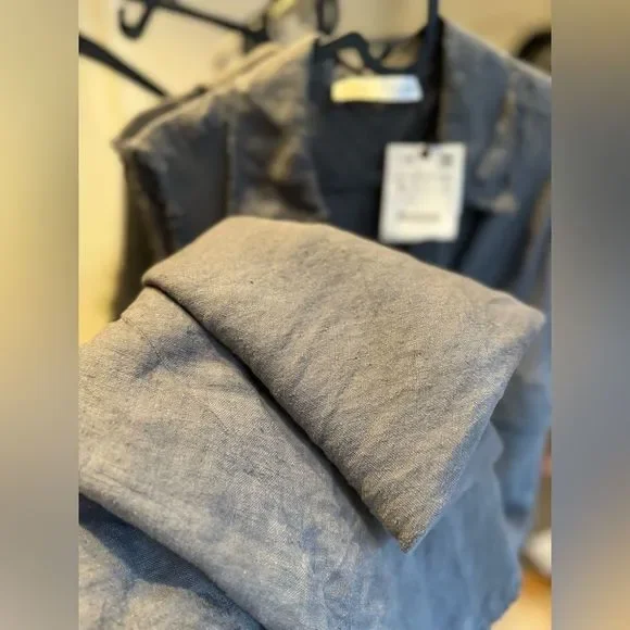 New ZARA LINEN SHIRTDRESS size XS S long Midi 100% linen Sleeveless V-neck dress - Picture 9 of 16